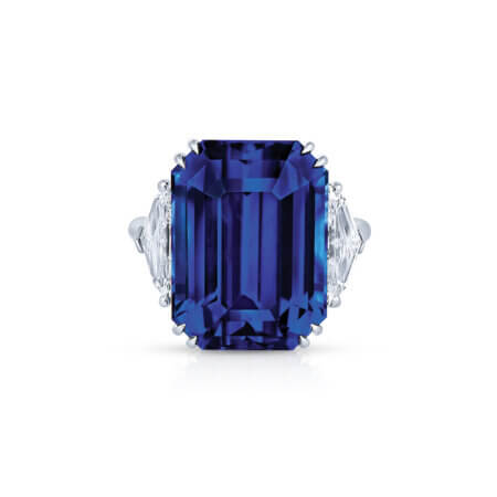 Emerald Cut Blue Sapphire and Diamond Ring