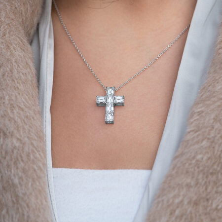 Emerald-Cut Diamond Cross Pendant