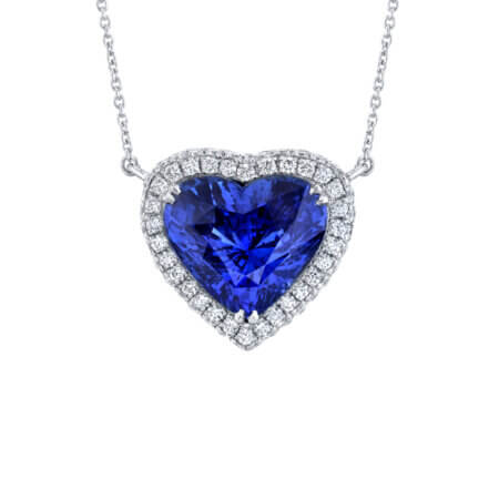 Ceylon Sapphire Heart Halo Pendant