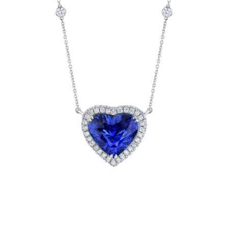 Ceylon Sapphire Heart Halo Pendant
