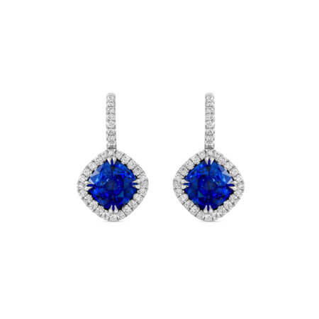 Ceylon Sapphire Halo Earrings