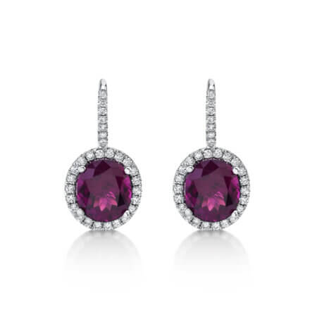 Purple Garnet Diamond Halo Earrings