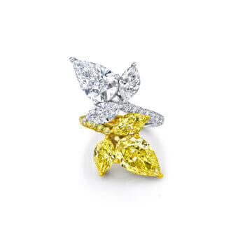 014510_1 Pear-Shaped Diamond Ring with Fancy Yellow Diamonds