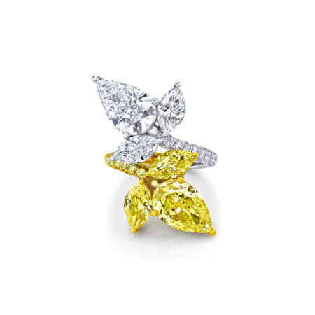 Pear-Shaped Diamond Ring with Fancy Yellow Diamonds