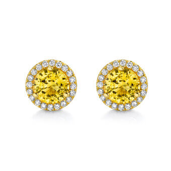 162695-1 Yellow Sapphire Diamond Halo Earrings in yellow gold