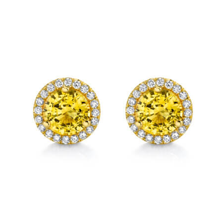 Yellow Sapphire Diamond Halo Earrings in yellow gold