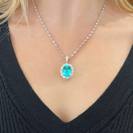 Oval Paraiba Tourmaline and Diamond Necklace in Platinum Paraiba Tourmaline & Diamond Pendant