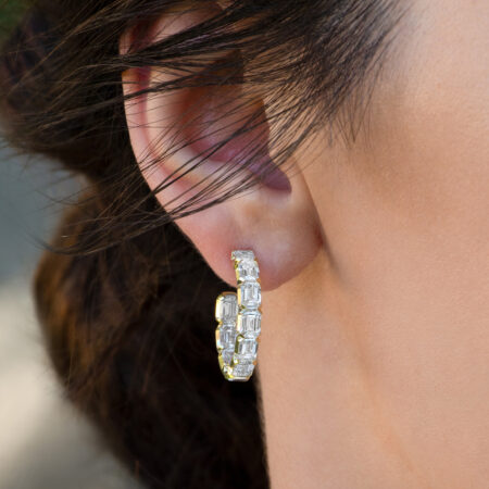 Emerald-Cut Hoop Earrings in ear
