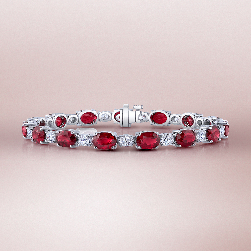 Classic Round Brilliant Ruby and Diamond Tennis Bracelet