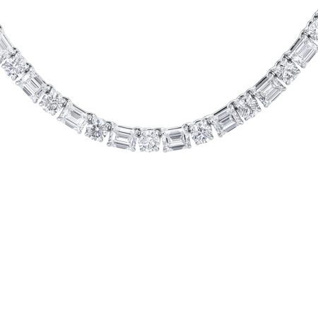Emerald Cut and Round Riviera Necklace