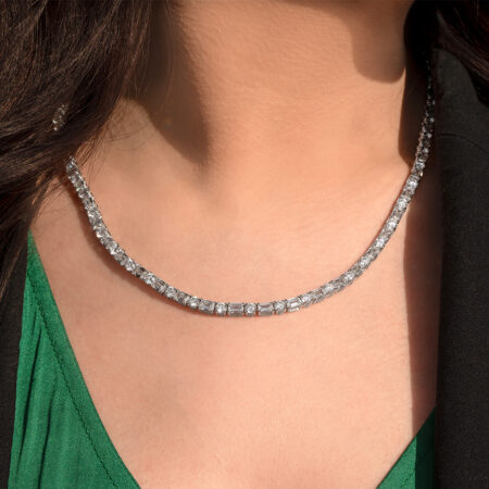 Emerald-Cut and Round Diamond Riviera Necklace
