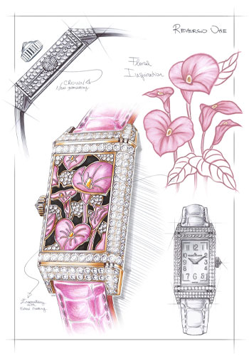 Sketches of the Reverso One Precious Flowers