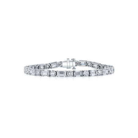 Emerald-Cut & Round Diamond Tennis Bracelet