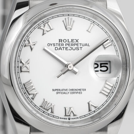Rolex Datejust 36 watch white dial with roman numerals